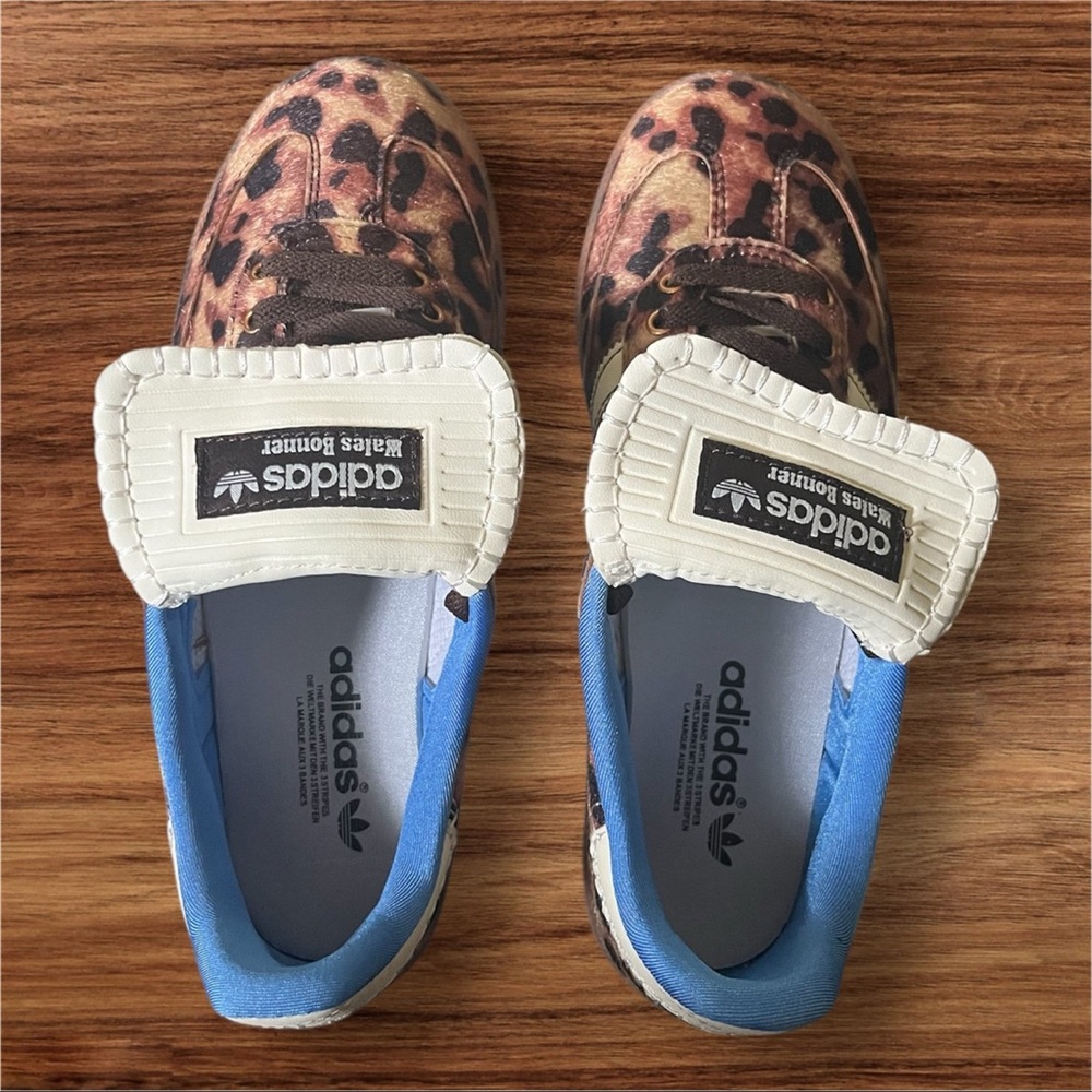 Adidas Brown and Blue Sneakers with Leopard Print